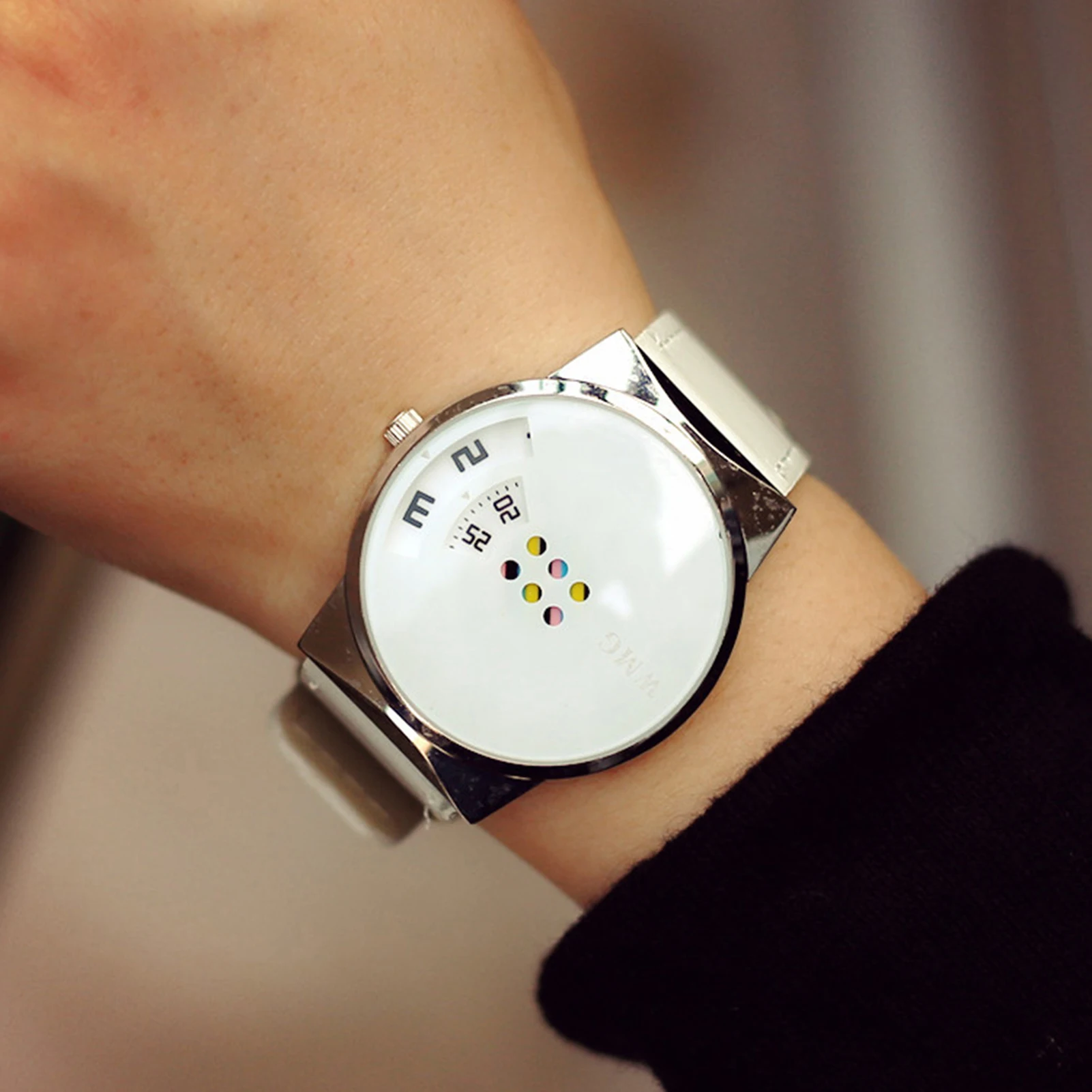 Роскошный ремешок из искусственной кожи унисекс цветной передвижной циферблат