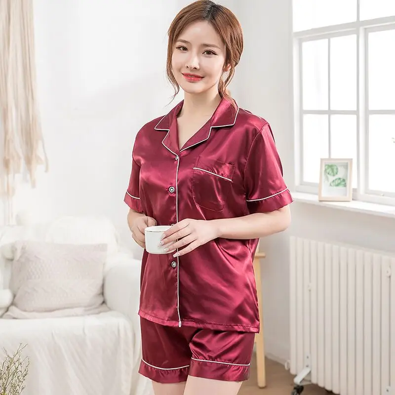 

2020 New Women Pajamas Sets Summer Casual Short Sleeves Shirts+Pants Sleepwear Nightwear Woman Pajama Homewear