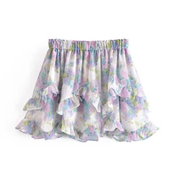 yenkye sweet floral print ruffle skirt women elastic high waist mini jupe femme holiday summer boho beach casual faldas