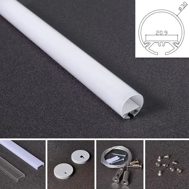 

1M/2M long 30mm diameter aluminum alloy profile with milky PC cover;With steel rope;Aluminum led profile for led strips light