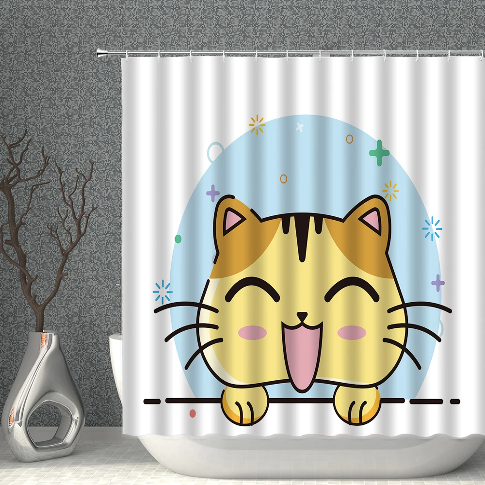 

Animal Cat Shower Curtain Cartoons Bathroom Curtains Waterproof Polyester Fabric With Hooks Home Child Bathtub Screen Bath Decor