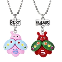 2pcsset colorful mini ladybug best friends necklace bff long miniature beads chain friendship jewelry
