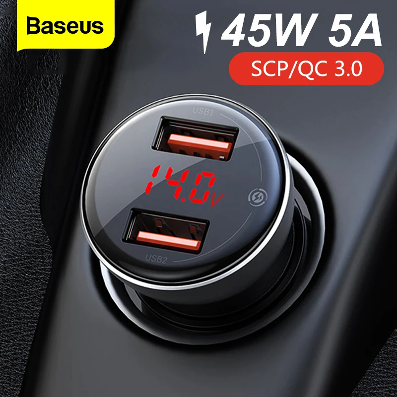 Baseus 45W Car Charger Dual USB Cigarette Lighter Support SCP QC3.0 Fast Charging Auto Accessories For iPhone Huawei|Зажигалка| |