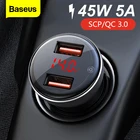 Baseus 45W Car Charger Dual USB Cigarette Lighter Support SCP QC3.0 Fast Charging Auto Charger Accessories For iPhone Huawei