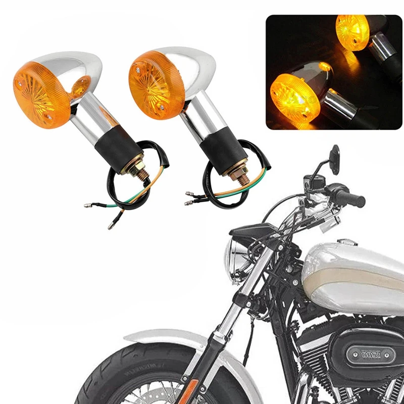 

2Pcs Motorcycle Light 12V Amber Chrome Bullet Front Rear Turn Signal Blinker Indicator LED Light Motorcycle Accessories