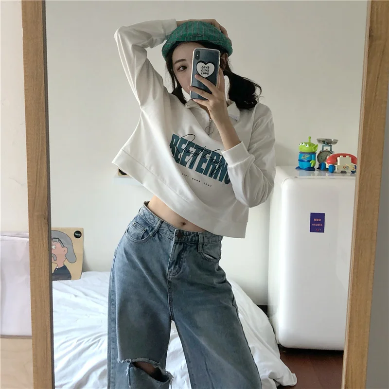 

INS Season Stand Collar Short Zipper Sweater Women's Thin Long