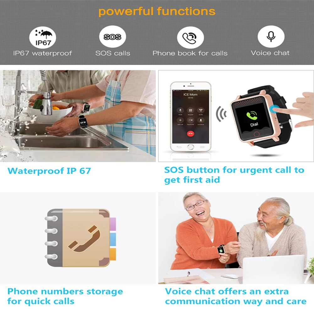 GPS трекер для пожилых людей Android Смарт часы карты SOS Монитор артериального