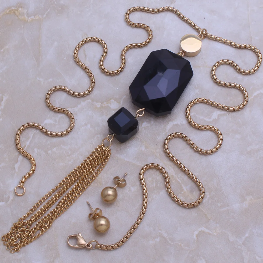 Мода из нержавеющей стали ювелирные изделия золота Цвет квадратный черный кулон