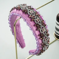 gorgeous baroque full crystal padded headband hand made metal flower thick sponge hair hoop woman wedding party hair accessories