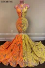 Платье-Русалка с оранжевыми и желтыми блестками, африканские платья для выпускного вечера, 2020, элегантное, размера плюс, черное, длинное, официальное, для девочек 8 классов, для выпускного