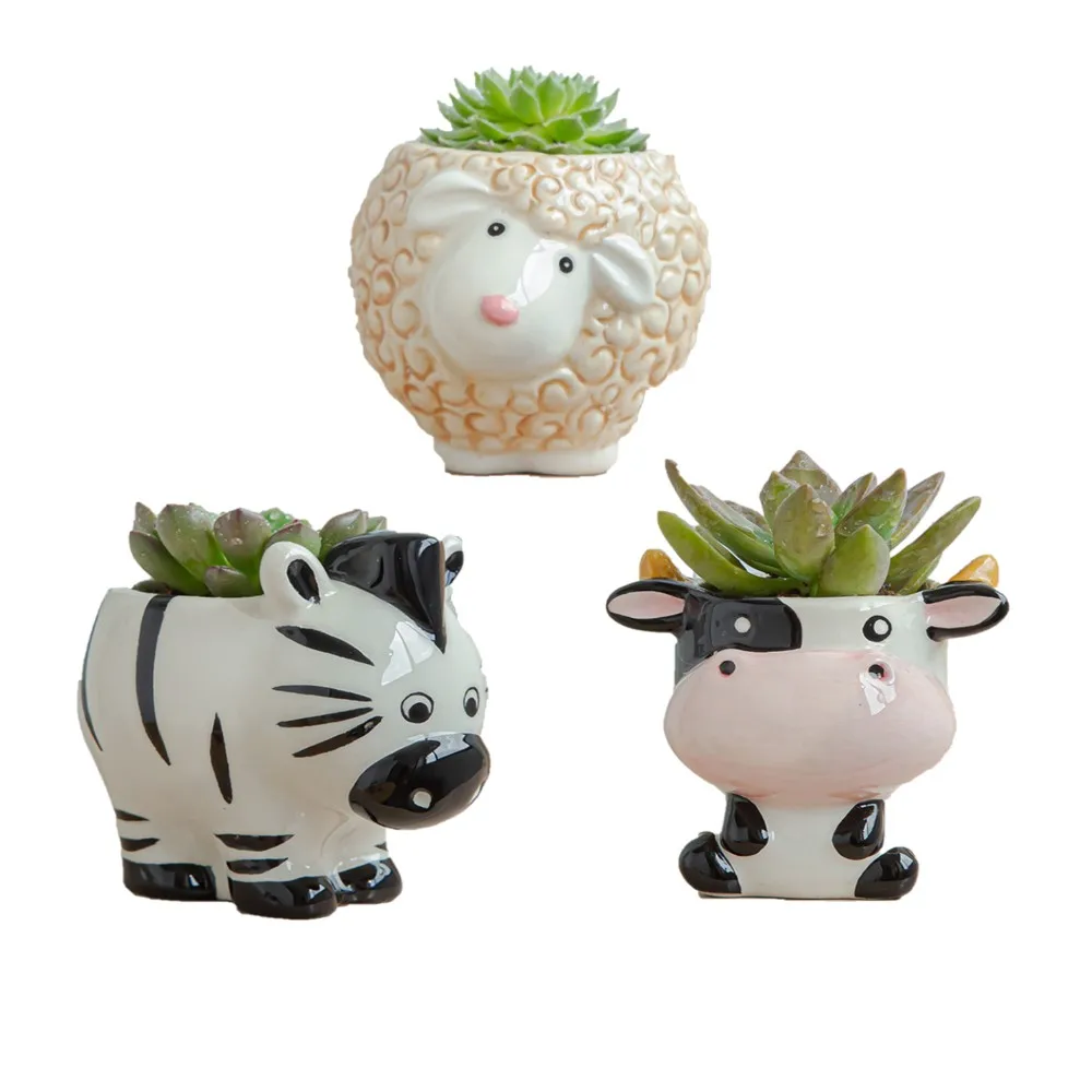 

Ceramic Animal Flower Pot Succulents Plants Bonsai Pots Zebra Sheep Cartoon Mini Pot For Home Garden Decoration