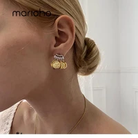 marioho new greek portrait pattern earrings metal coin earrings vintage all match stud earring for women party jewelry gift