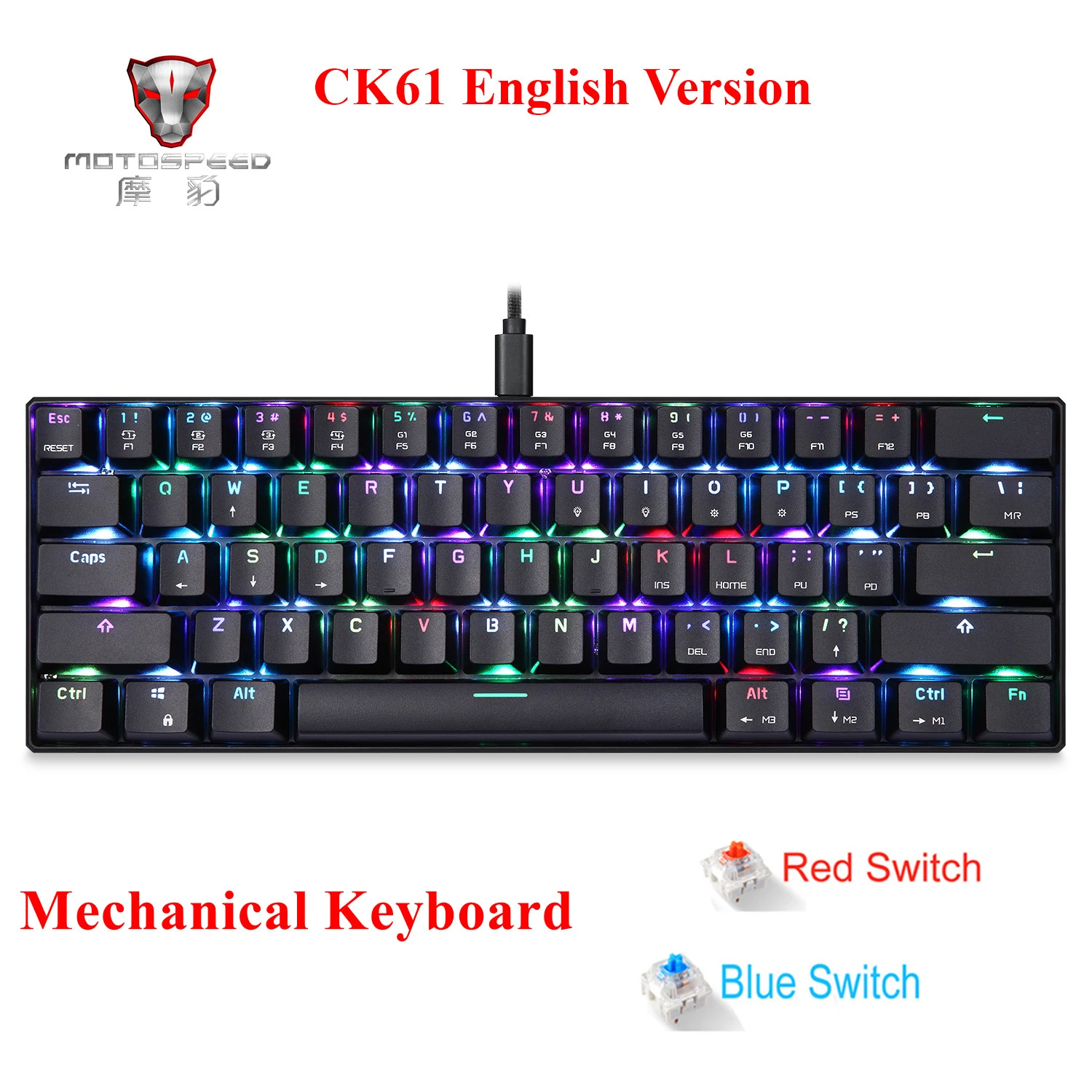 Motospeed CK61Gaming механическая клавиатура Английский красный переключатель синие металлические Проводные светодиодный фоновая подсветка RGB Anti-Ghosting для геймера