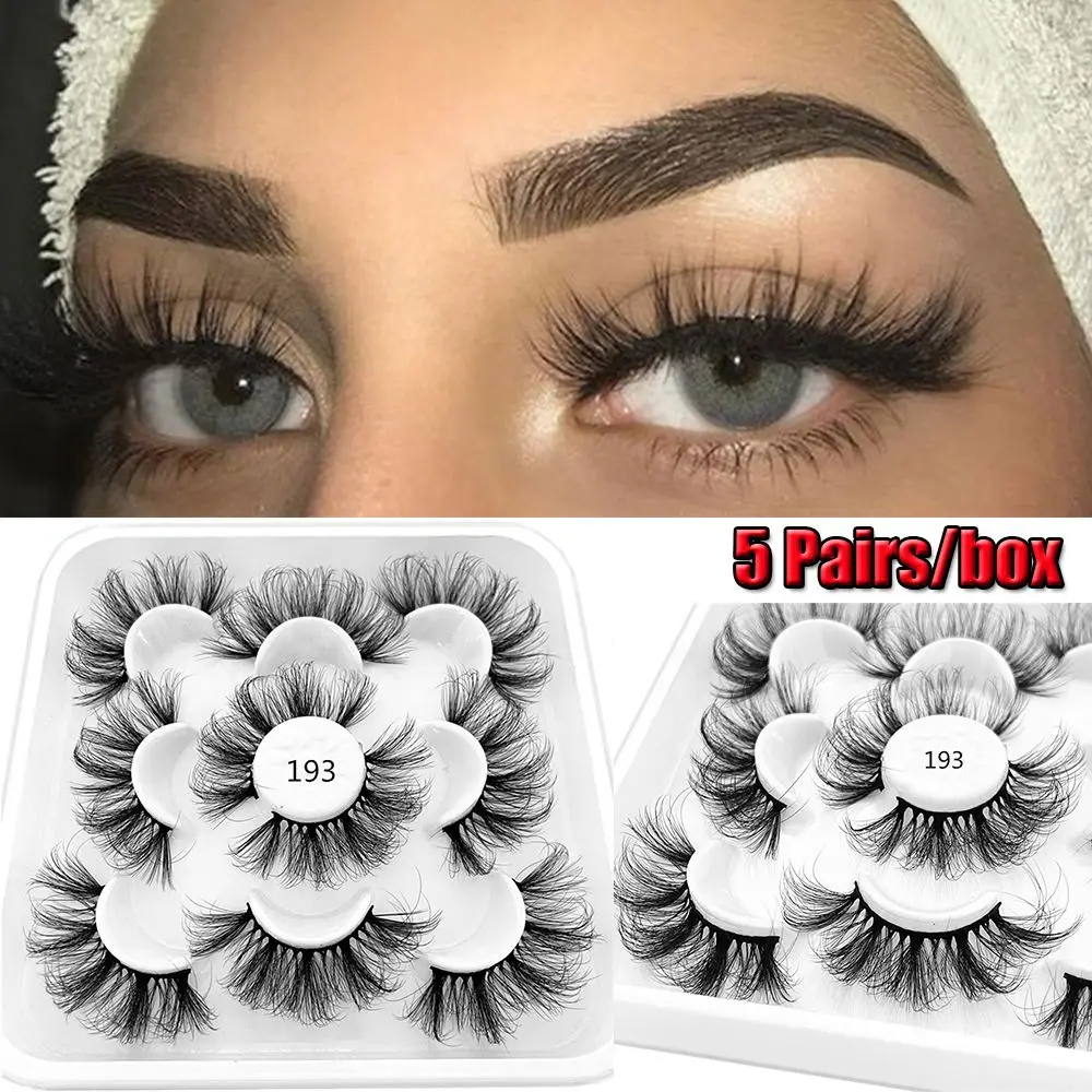 

5Pairs/Box 3D Mink False Eyelashes Dramatic Natural Long Fluffy Multilayers Soft Fake Eyelashes Faux Extension Makeup Tool