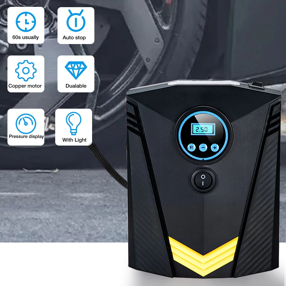 Насос цифровой автомобильный для колес компрессор Портативный Воздушный 12 В 150psi
