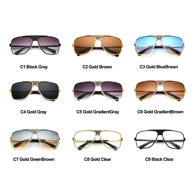 

HBK Fashion Oversized Pilot Sunglasses Men Women Gradient Lens Black Tea Clear Eyewear Gold Brand Design Zonnebril UV400