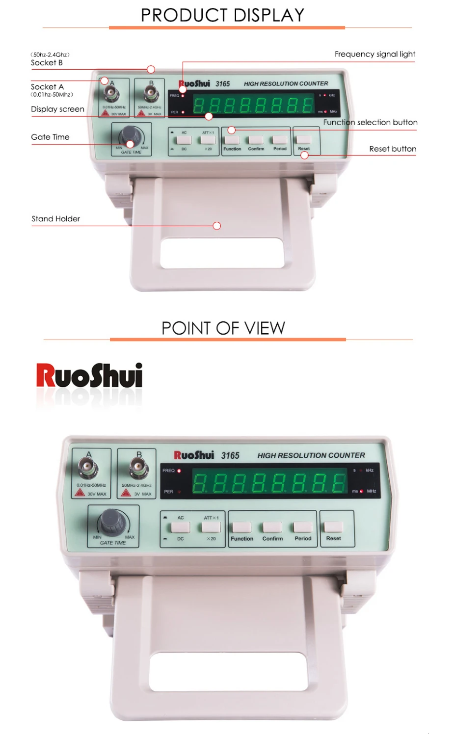 RuoShui VC3165 Настольный Highe счетчик частоты Разрешение метр 2,4 ГГц 8-разрядный светодиодный цифровой частотомер переменного тока постоянного тока