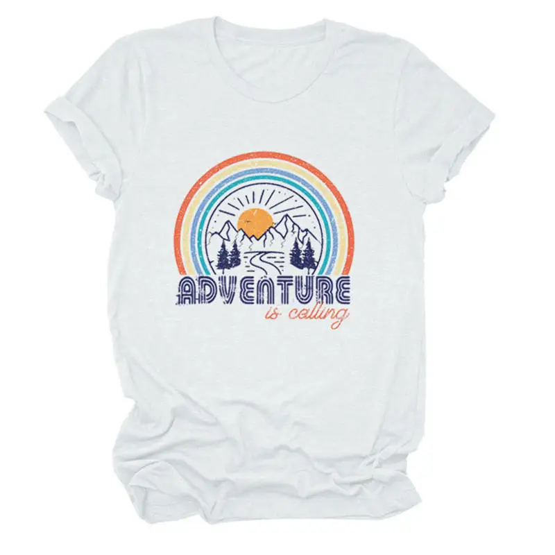 

Женская хипстерская футболка с коротким рукавом и забавными надписями «Приключения вызов», Женский Мягкий Топ с круглым вырезом, модная фу...