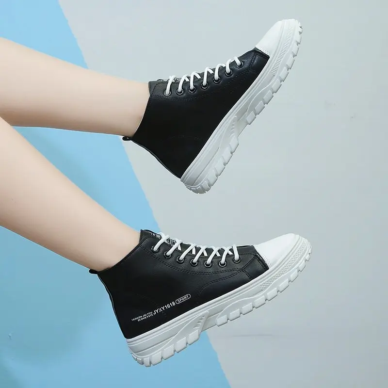 

Spring White Shoes Women High Top Sneakers Black Casual Shoes 2021 New Female Casual Black Shoes Flat Sneakers for Student