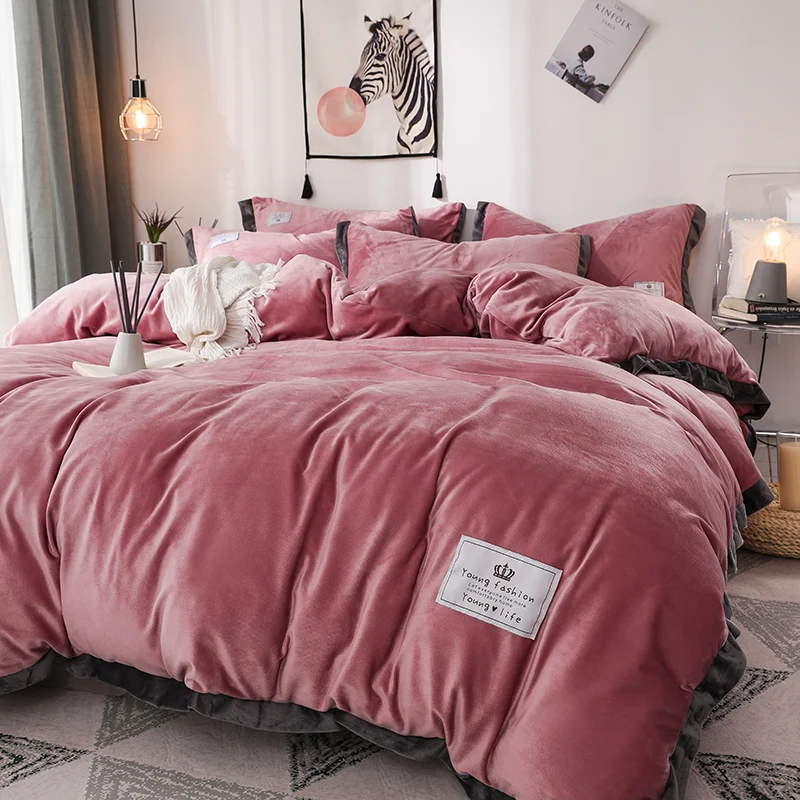 

Brief Home Textile 4pcs Bedding Sets Winter Velvet Warm Sheets Sets Pillowcase Duvet Cover Sets Quality Home Decor E5