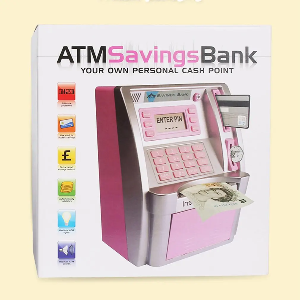 

ATM Piggy Bank Savings Bank Toys ATM to Store Money Safe Deposit Money Box Mini ATM Machine Perfect for Kids Gift Save Bank