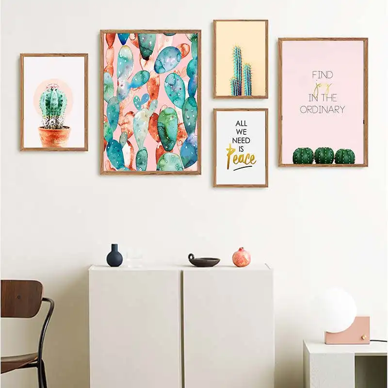Минималистичная Картина на холсте в скандинавском стиле с изображением кактуса