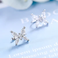girls lovely bowknot clip earrings shiny zirconia stone prong butterfly female cuff earring charming small earring jewelry