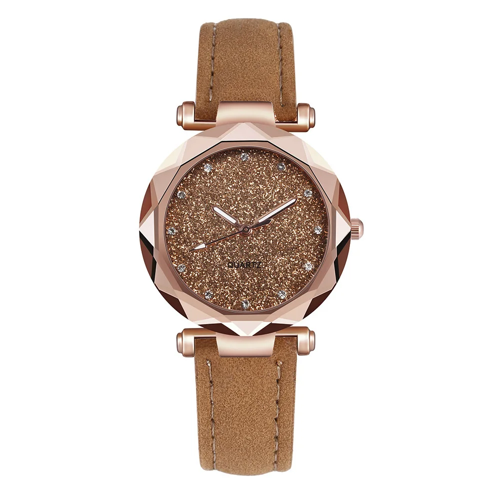 

Casual Women Romantic Starry Wrist Watch bracelet Leather Rhinestone Designer Ladies Clock Simple Dress Gfit Montre Femme