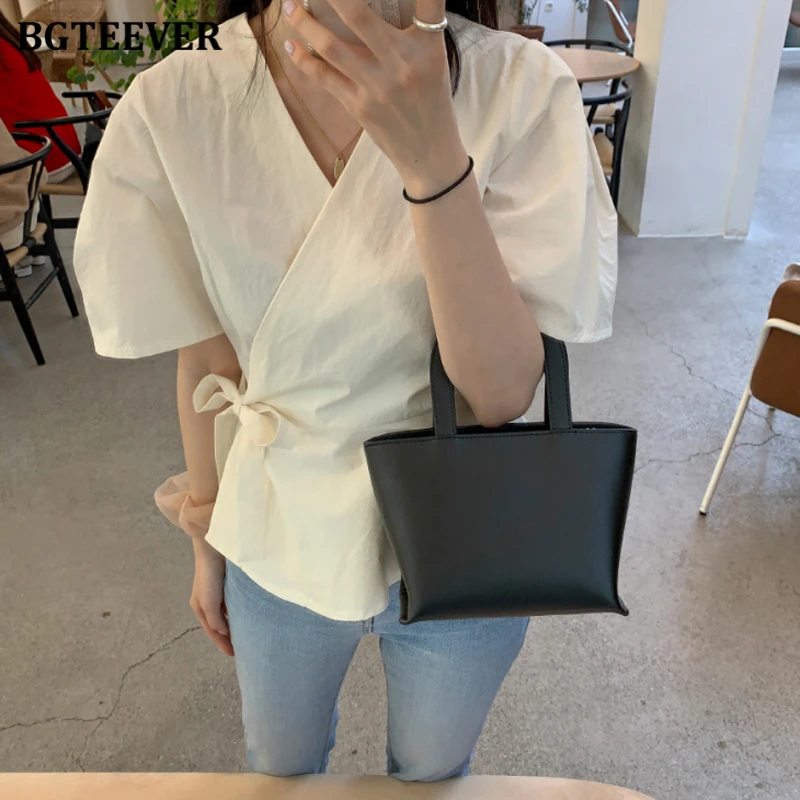 Элегантные женские рубашки BGTEEVER с V-образным вырезом блузки повседневные