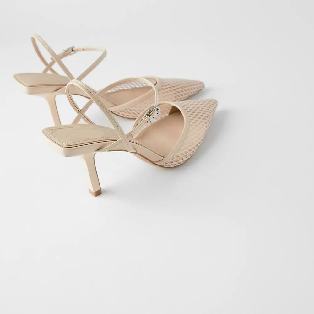 

2021 Summer New Women's Shoes Light Pink Mesh Pointed Toe Women's Sandals Shallow Mouth Stilettos
