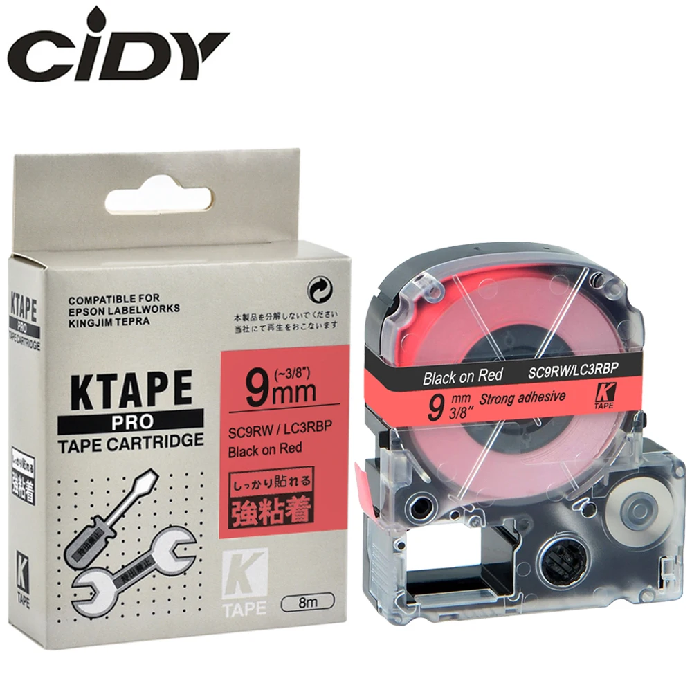 

CIDY, 20 рулонов, совместимых с SC9RW/LC3RBP LC-3RBP9 9 мм, яркая клейкая лента для KingJim machine LW300 LW400