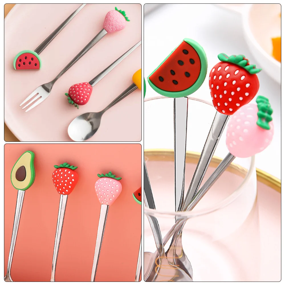 

4PCS Chic Fruit Shaped Fork Spoon Stainless Steel Tableware Eating Accessories