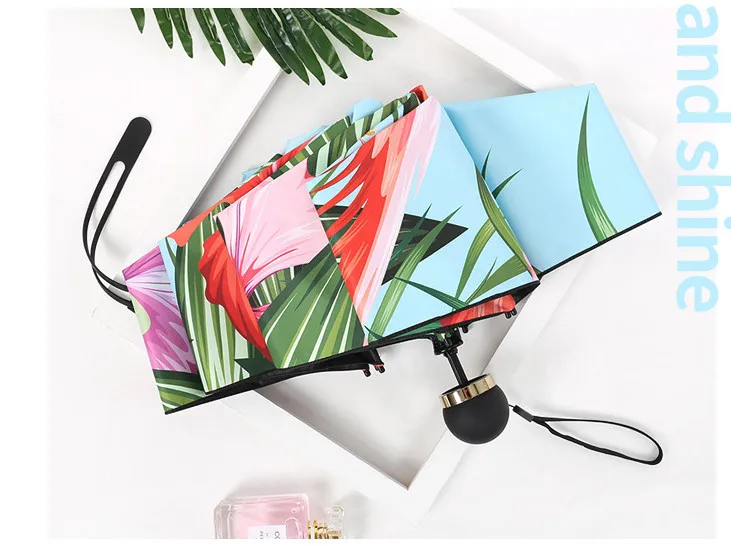 5 Folding Black Coating Sunny and Rainy Umbrella Dual-use Fold Umbrella Nordic Fresh Parasol Automatic Mini Umbrella