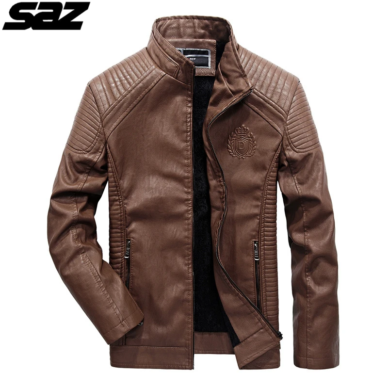 

Мужская кожаная куртка на молнии Saz, черная мотоциклетная куртка, Повседневная Уличная куртка, модные топы для мужчин