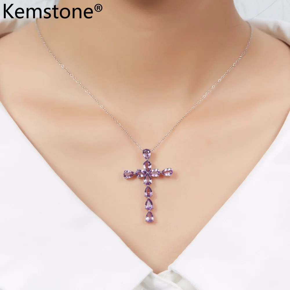 Медное колье-подвеска Kemstone с фиолетовым крестом из циркония подарок для женщин |