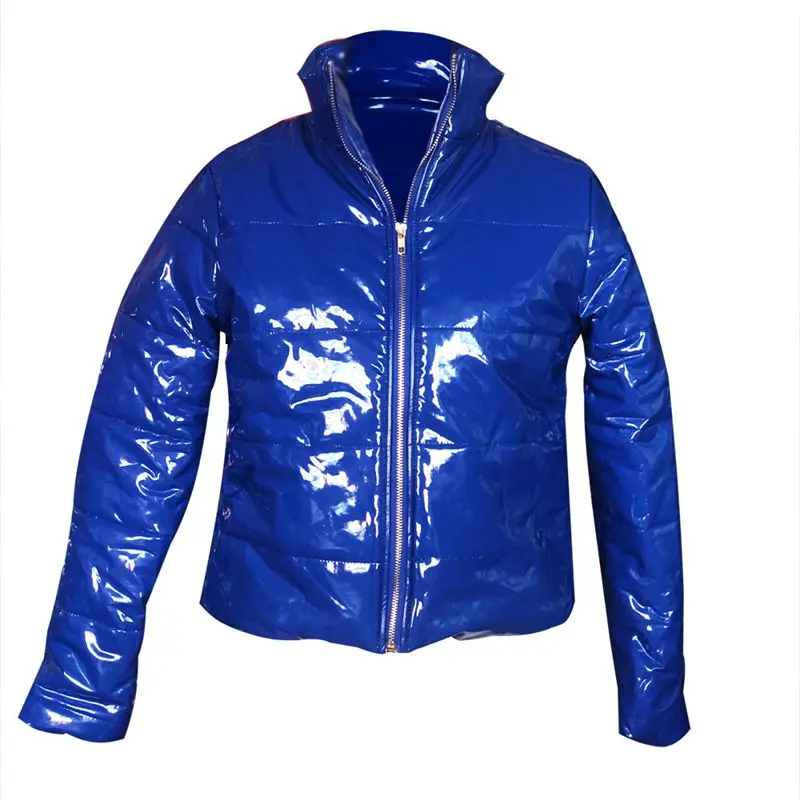 

Bright PU Leather Winter Plus Size Waterproof Crop Bubble Coat Women Warm Clothes Parka Padded Long Sleeve Jacket