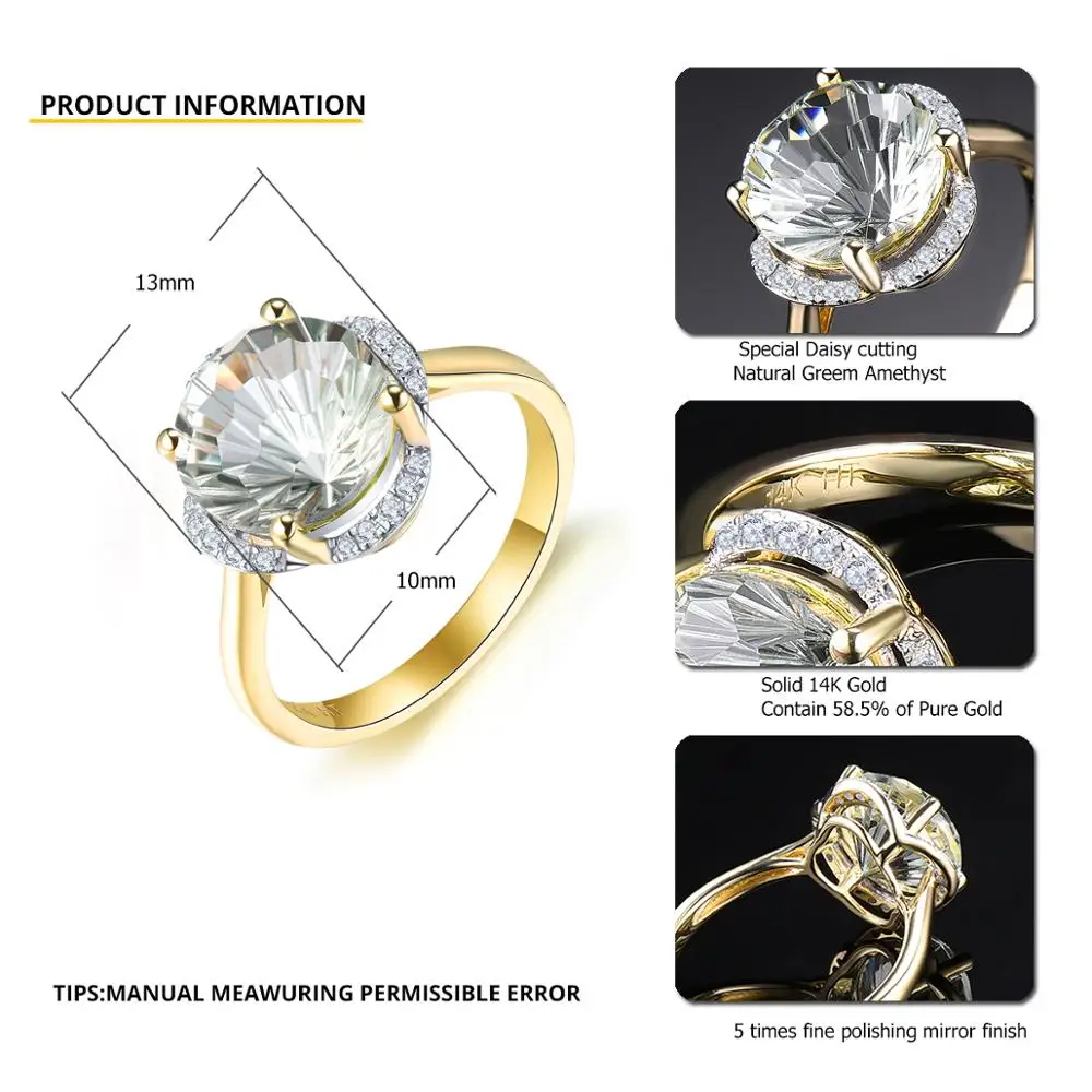 LP Solid 14KY Золотое кольцо с бриллиантом натуральный зеленый аметист 3.76CT специальный Ромашка для резки изысканные модные ювелирные изделия из драгоценных камней для женщин подарок