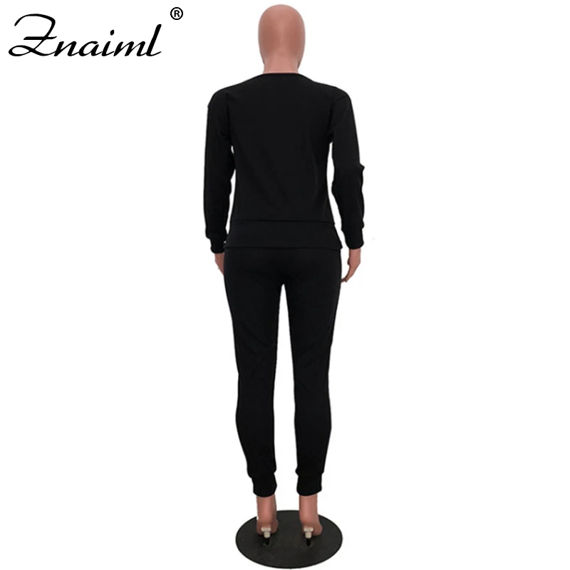 

Znaiml Casual British Style Solid Color 2 Piece Set Long Sleeve Top +Slim Fit Pencil Pants Winter Warm Bodycon Tracksuit Outfits