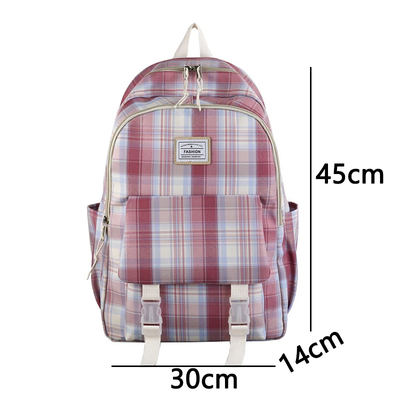 

Large Pink Schoolbags for Girl Teens Fashion Patchwork Plaid Nylon Backpack Women Book Bags 2021 New