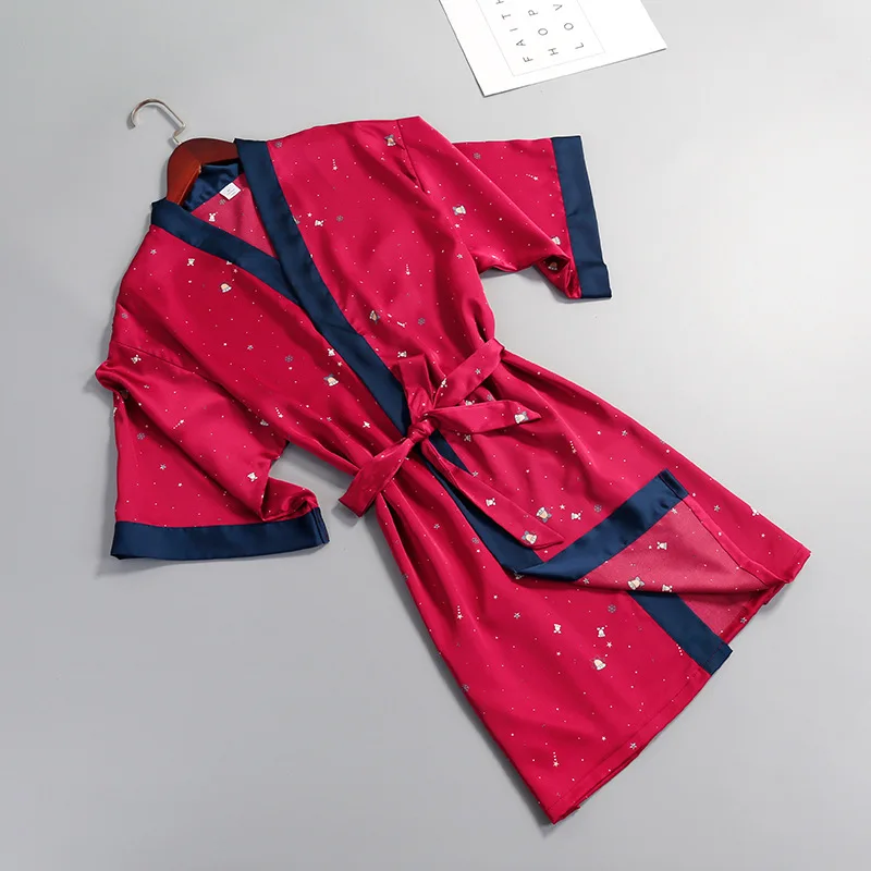 Одежда для сна в стиле оверсайз пижамы ночные рубашки красное женское кимоно