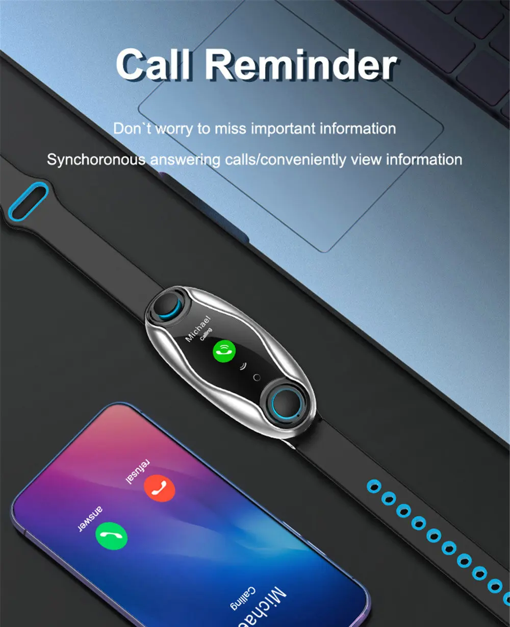 T90 фитнес-браслет Bluetooth 5 0 с беспроводными наушниками IP67 водонепроницаемые