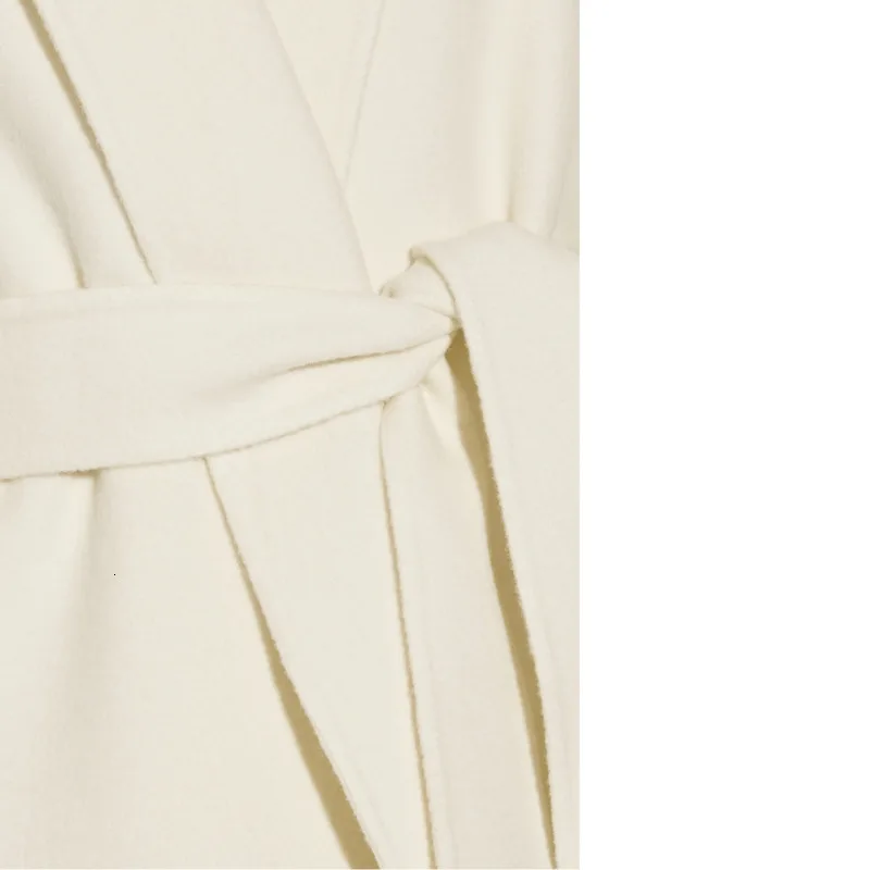 

Women Blends 2020 Autumn Winter Classic Simple Woolen Maxi Robe Long White Jackets Coats With Belt White Casual Female Outwears