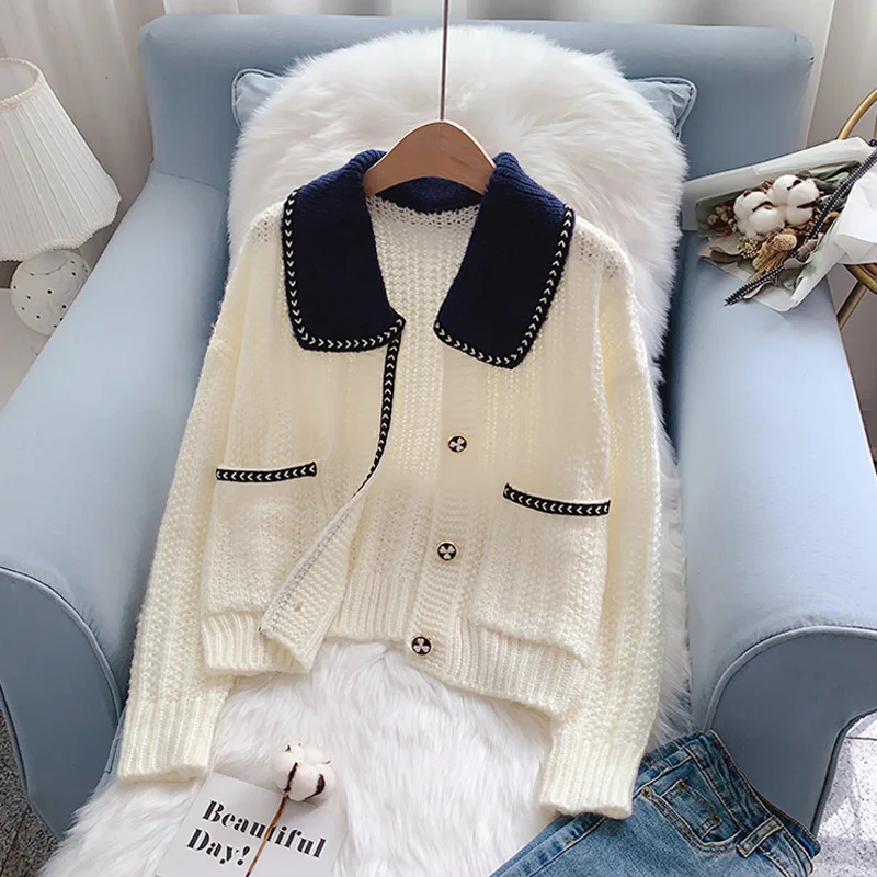 

2022 New Autumn Sweater Jacket Women Little Fragrance Cardigan Short Stitching Sweater Knit Sweater Top
