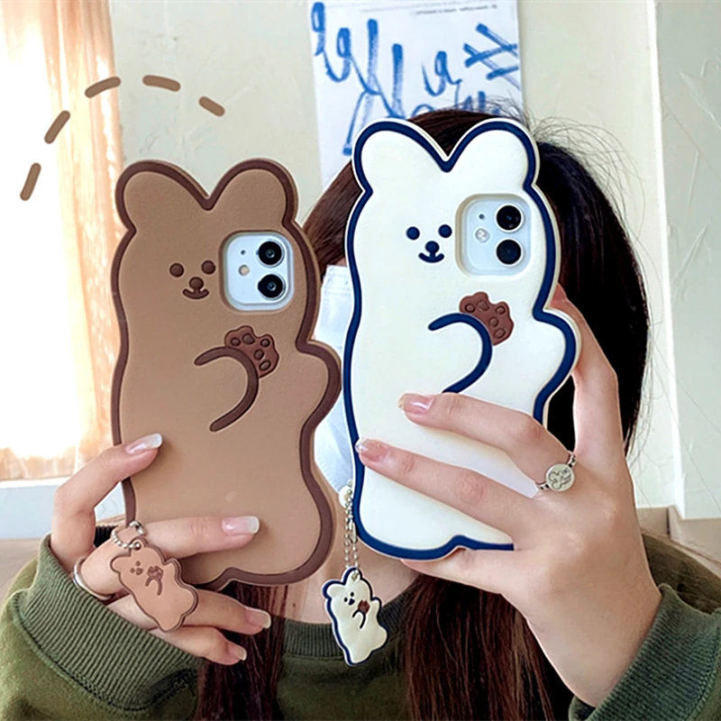 

3D Cute Chocolate Cookies Bear Siliocne Case For iphone 12Pro Max 11Pro 7 8Plus XR X XS MAX Cases Funny Cartoon Soft Phone Cover