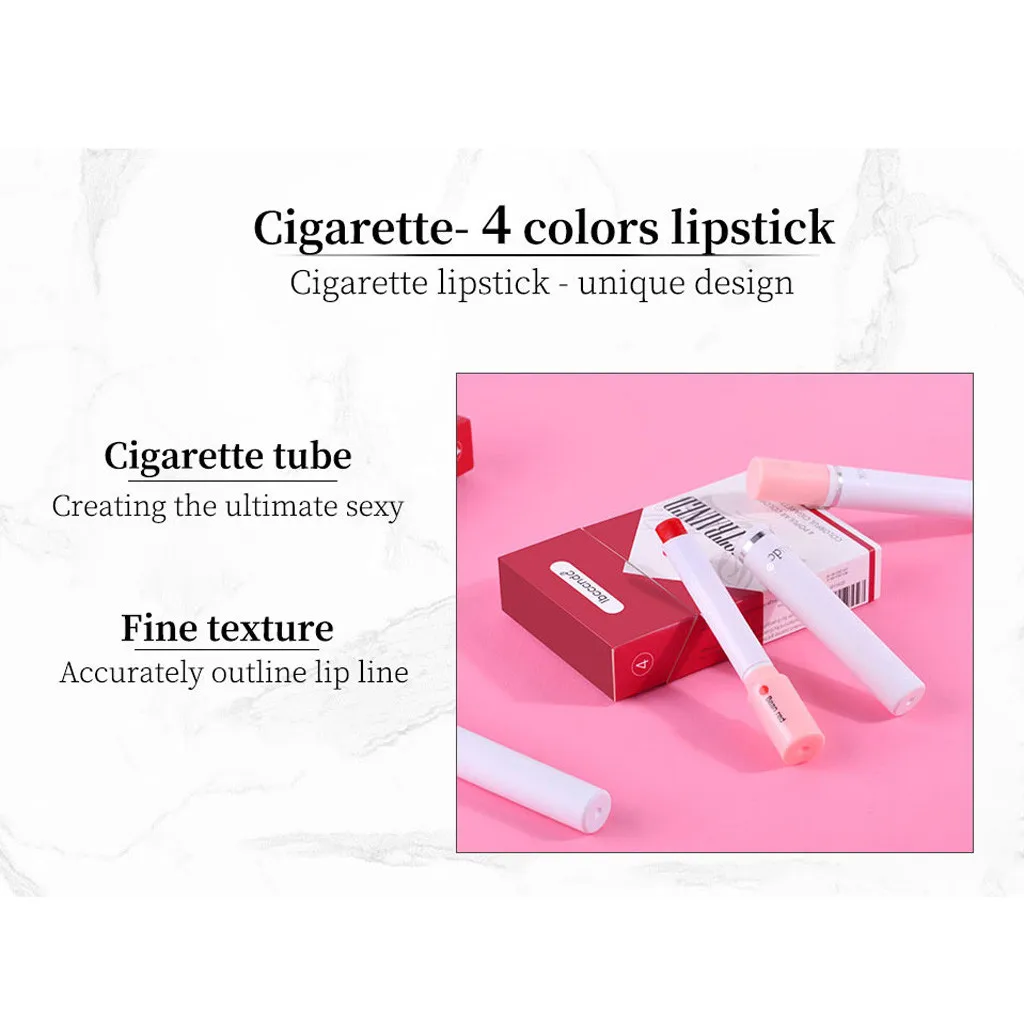 IBCCCNDC Matte Cigarette Lipstick Pack Set 4 Colors Lip Stick Long Lasting Waterproof Matt Lip Stick Tube Nude Red Lips Makeup