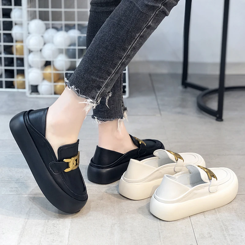 

Round Toe Women Shoes Autumn Clogs Platform Female Footwear Shallow Mouth British Style Oxfords Casual Sneaker Fall Creepers Dre