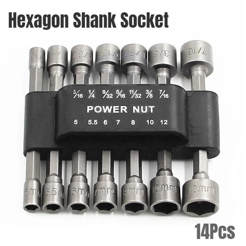 

14Pcs 5-12mm Hexagon Nut Driver Drill Bit Socket Screwdriver Wrench Set Drill Bit Adapter For Electric Screwdriver Handle Tools