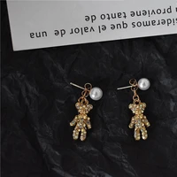 exquisite color zircon pearl bear earrings female korean girl heart sweet earrings charm earrings