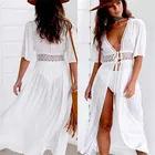 Женское пляжное платье-парео 3XL, длинное белое Макси-Платье с V-образным вырезом, купальный костюм, пляжная одежда, размера плюс