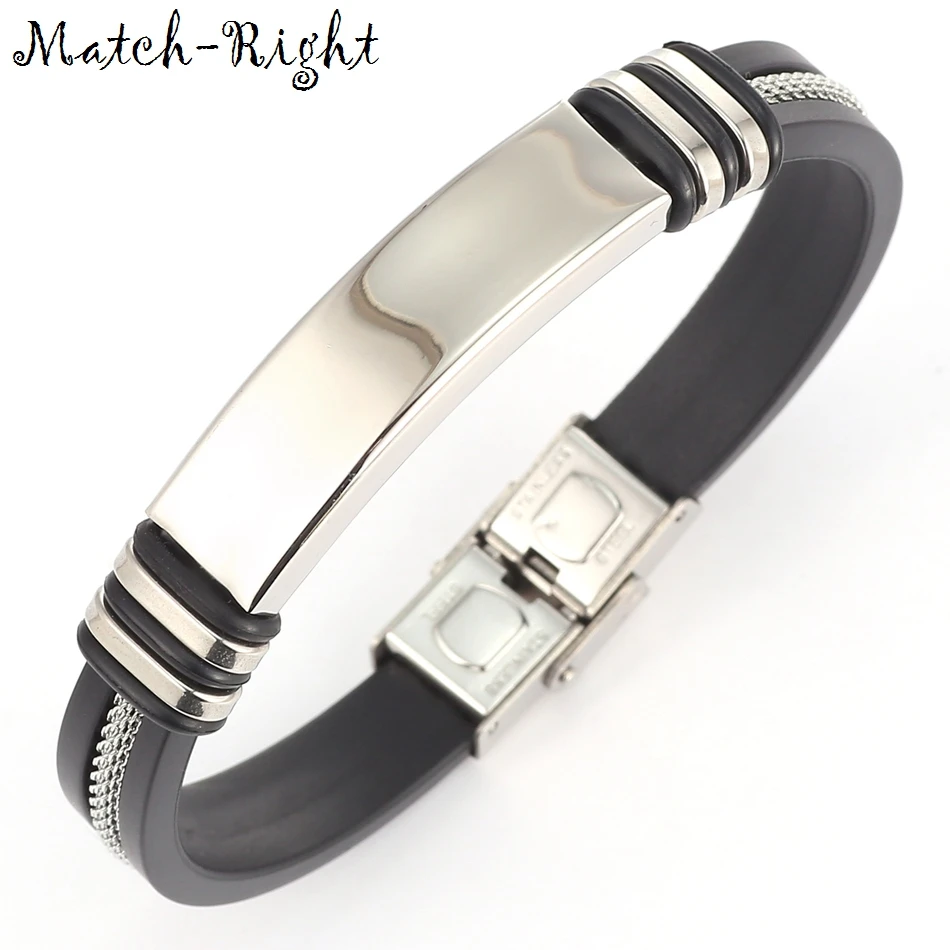 Мужской кожаный браслет Match Right металлический на запястье из нержавеющей стали